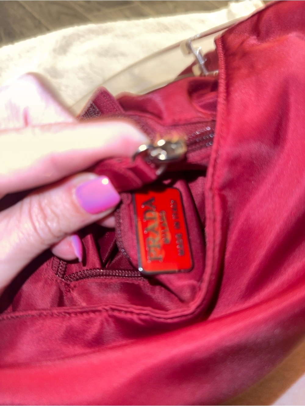 Prada Linea Rossa Red Nylon Acrylic Handle Shoulder Bag Vintage Made in Italy - Picture 7 of 8